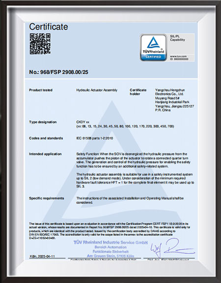 Electro-hydraulic-actuators---TÜV-Rheinland-SIL-certificate.